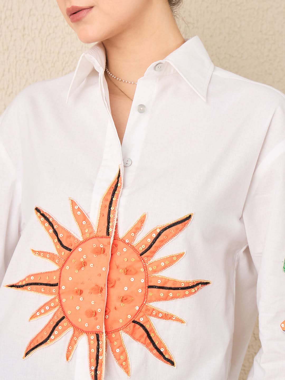 Sun & Dragon Applique Cotton Shirt