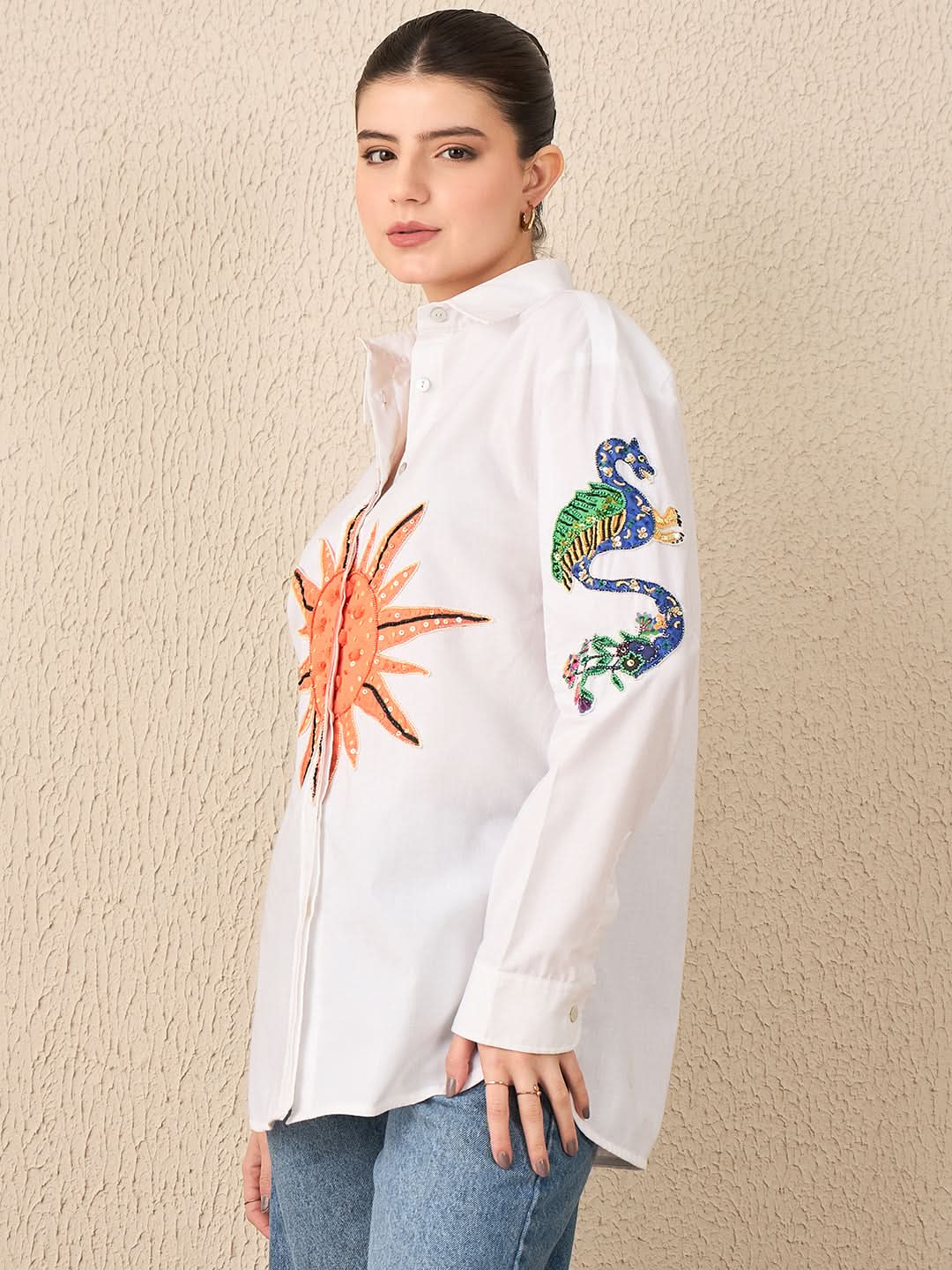 Sun & Dragon Applique Cotton Shirt