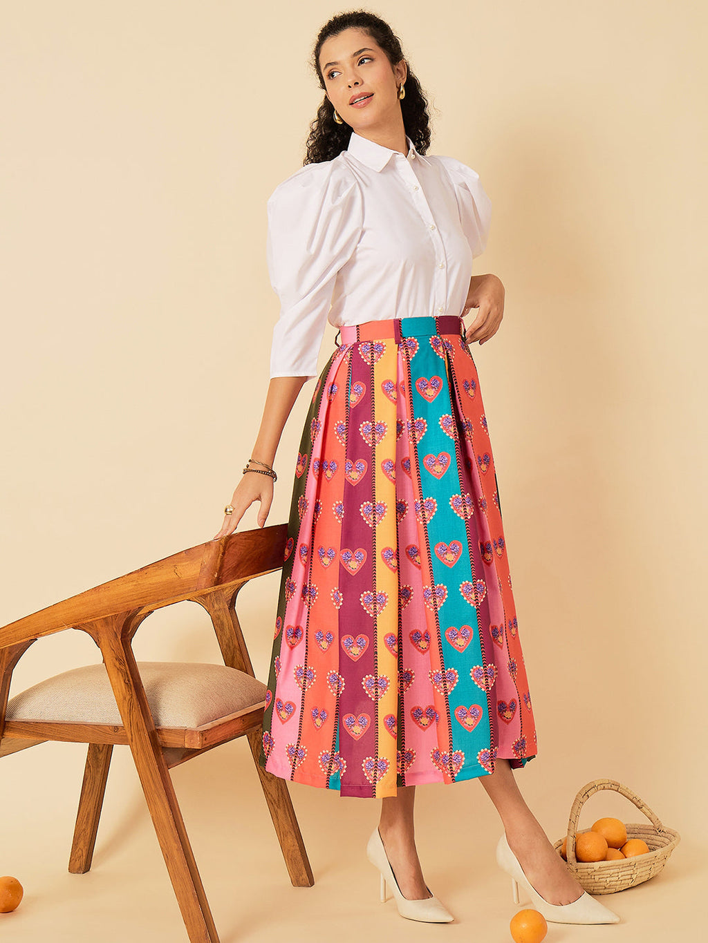 Box Pleated Midi Linen Skirt