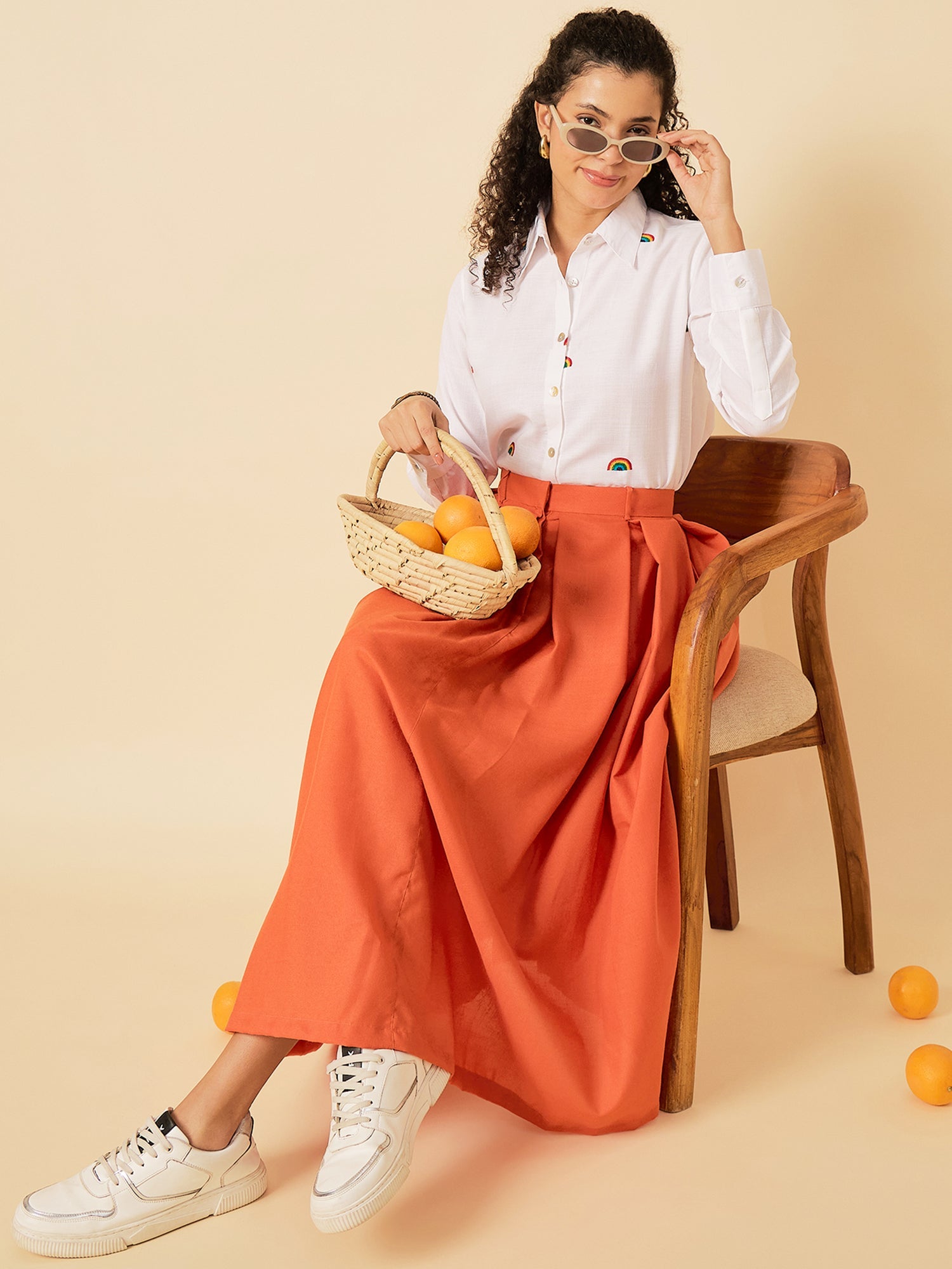 Box Pleated Linen Midi Skirt - Uptownie