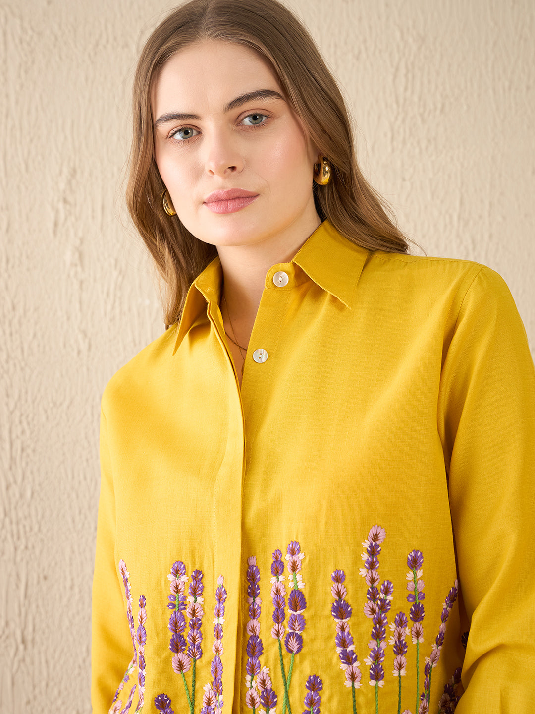 Floral Embroidered Linen Shirt