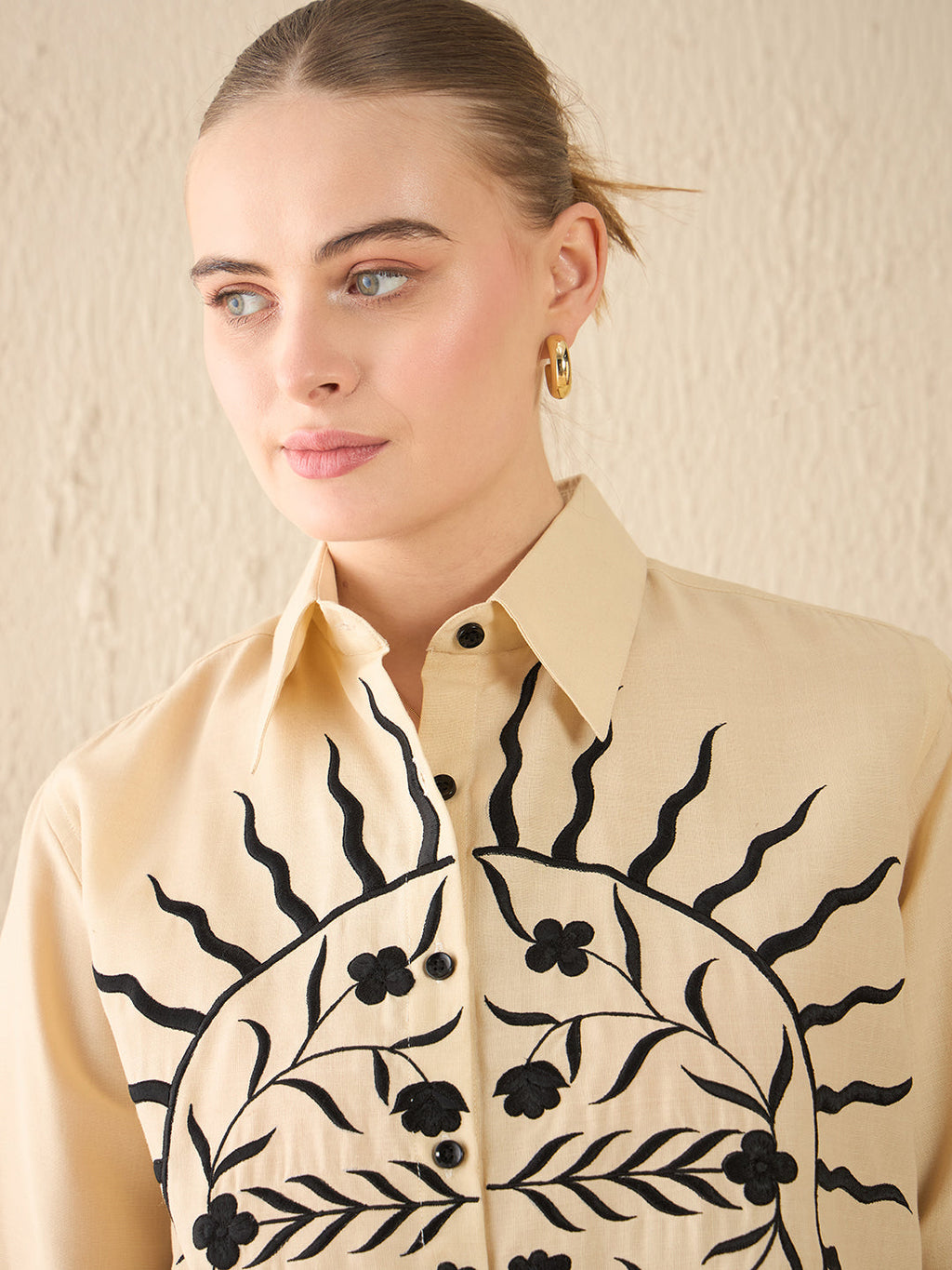 Floral Embroidered Linen Shirt