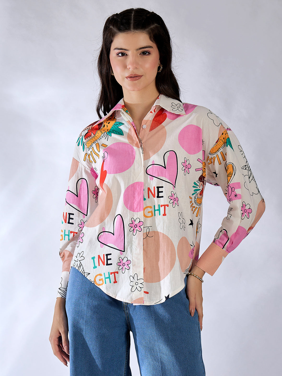 Printed Asymmetrical Cotton Shirt