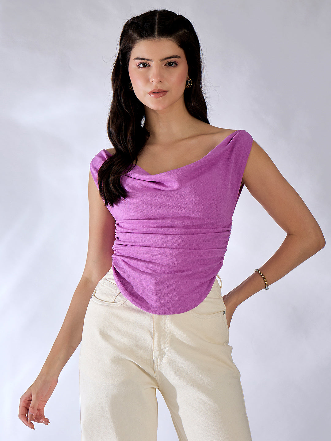 Printed Cotton Stretchable Draped Crop Top