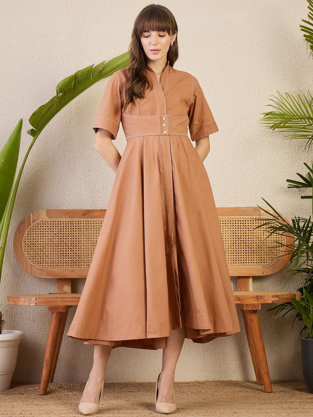 Corset Panelled Cotton Midi Dress