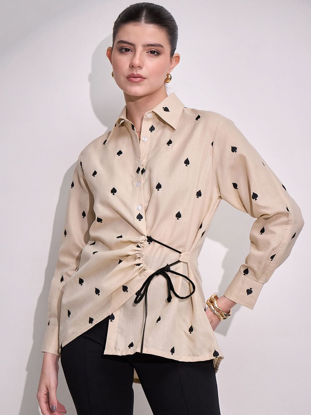 Side Tie-Up Cotton Shirt - Uptownie