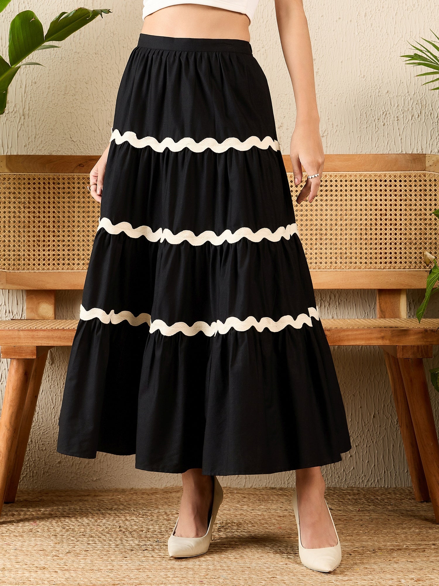 Ric-Rac Cotton Tiered Maxi Skirt