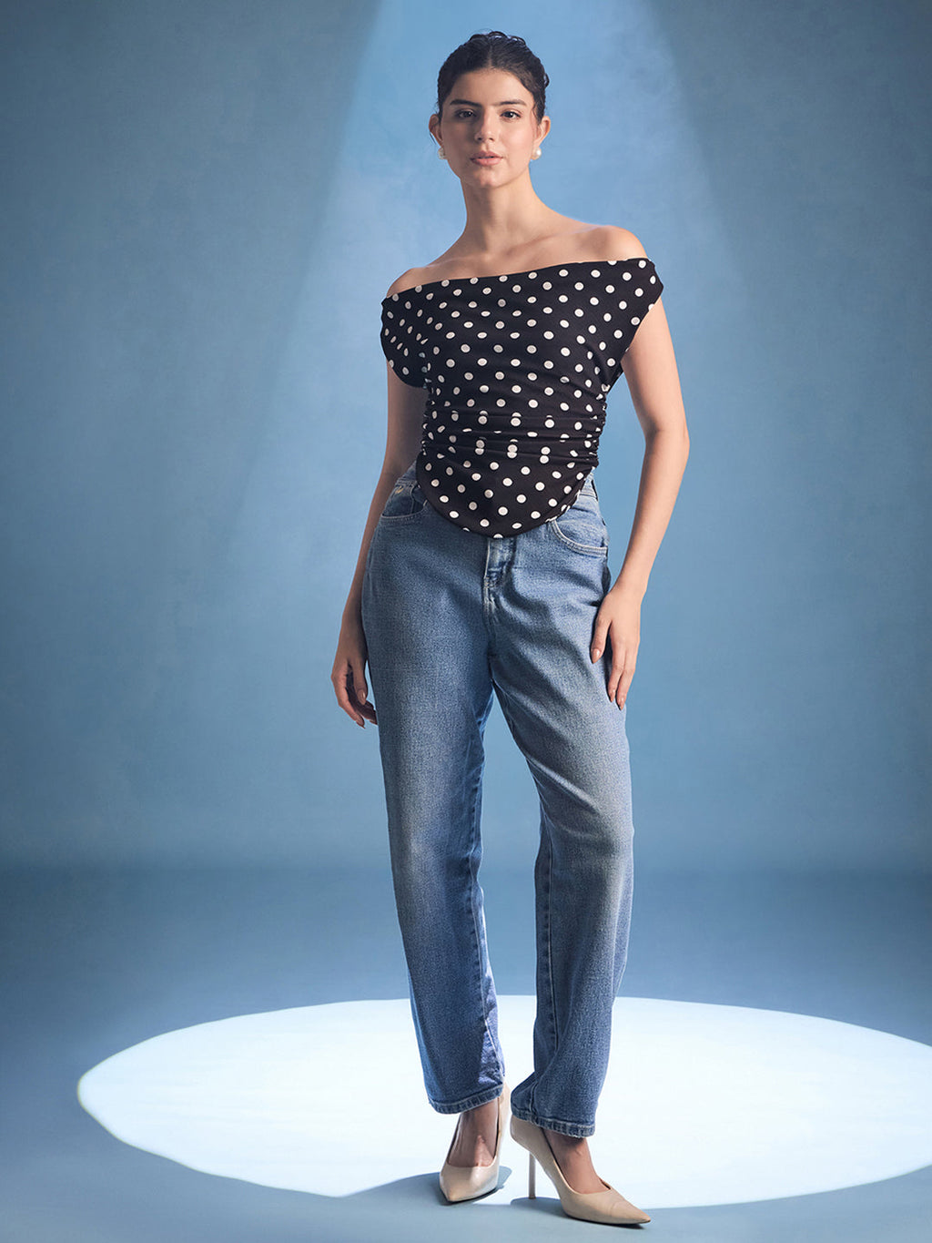Printed Cotton Stretchable Draped Crop Top