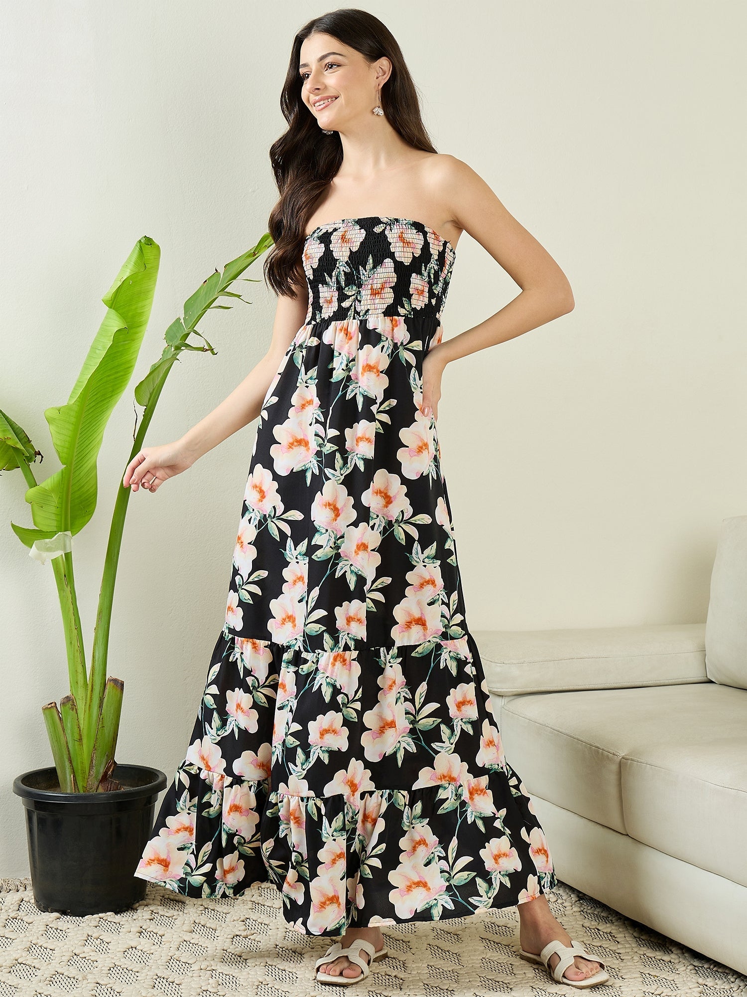 Strapless Smocked Maxi Dress - Uptownie