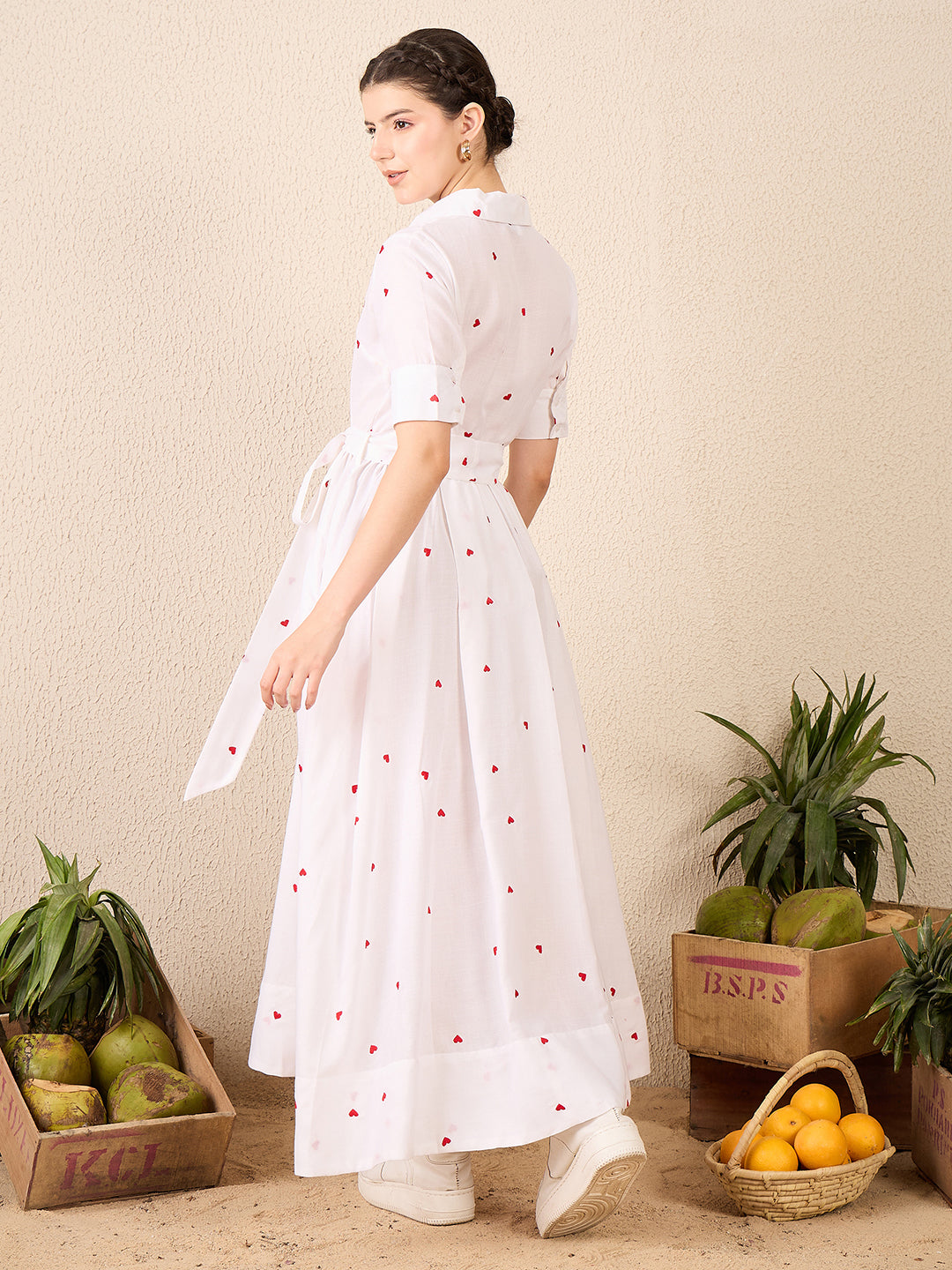 Cotton Buttoned Down Shirt Dress With Belt