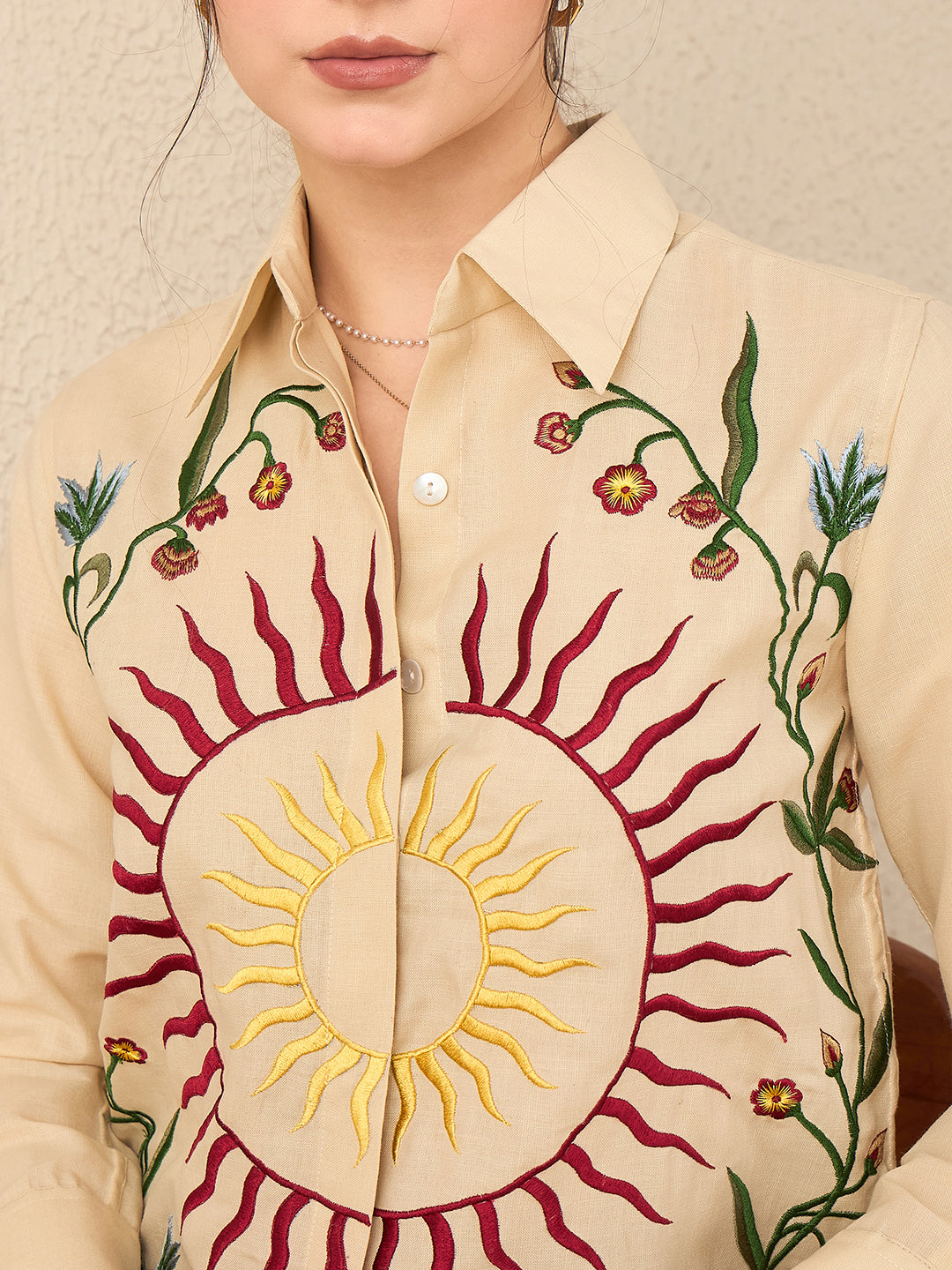 Floral Embroidered Linen Shirt