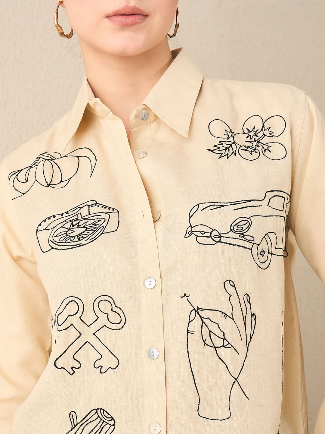 Doodle Embroidered Linen Shirt