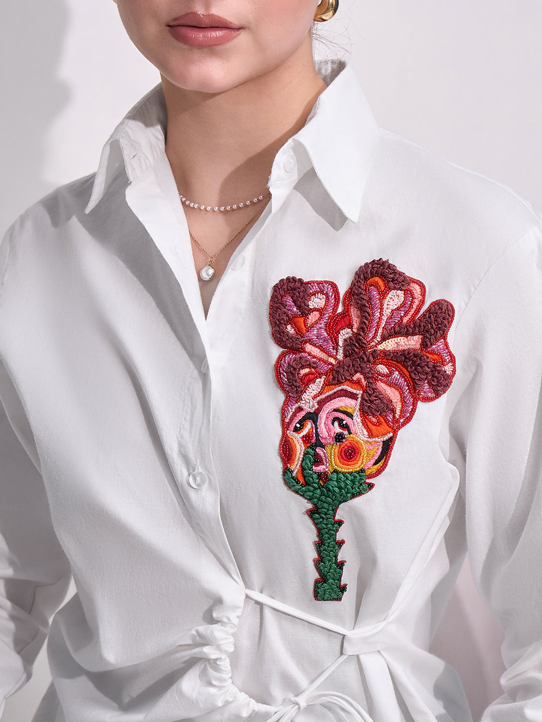 Side Tie-Up Cotton Shirt