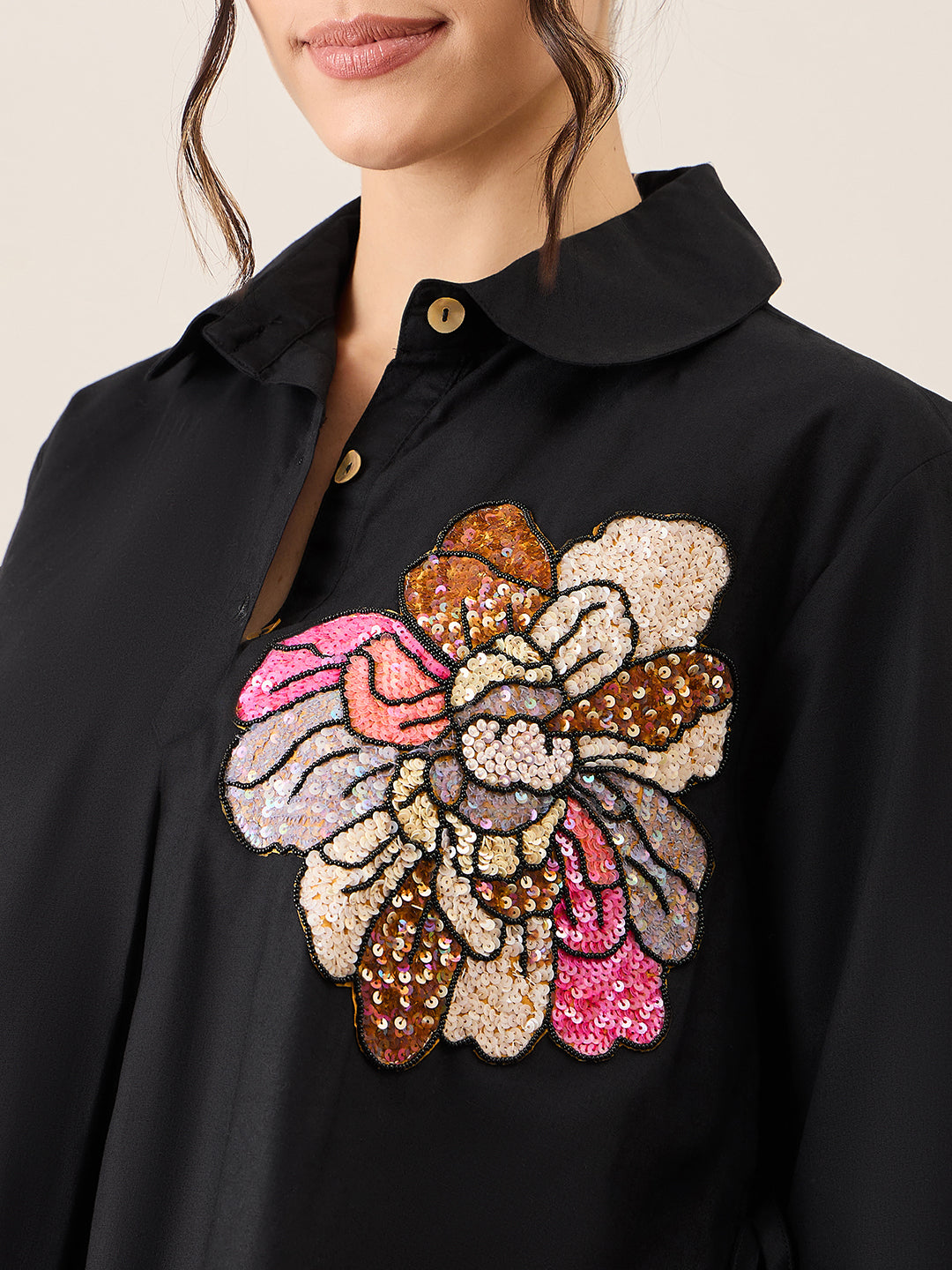 Double Layered Applique Cotton Shirt