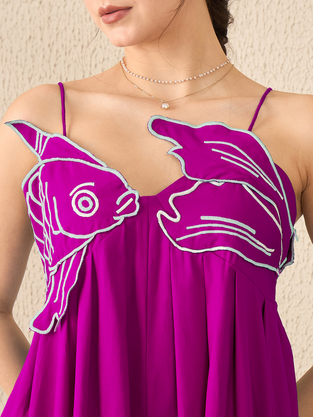 Fish Applique Cotton Maxi Dress