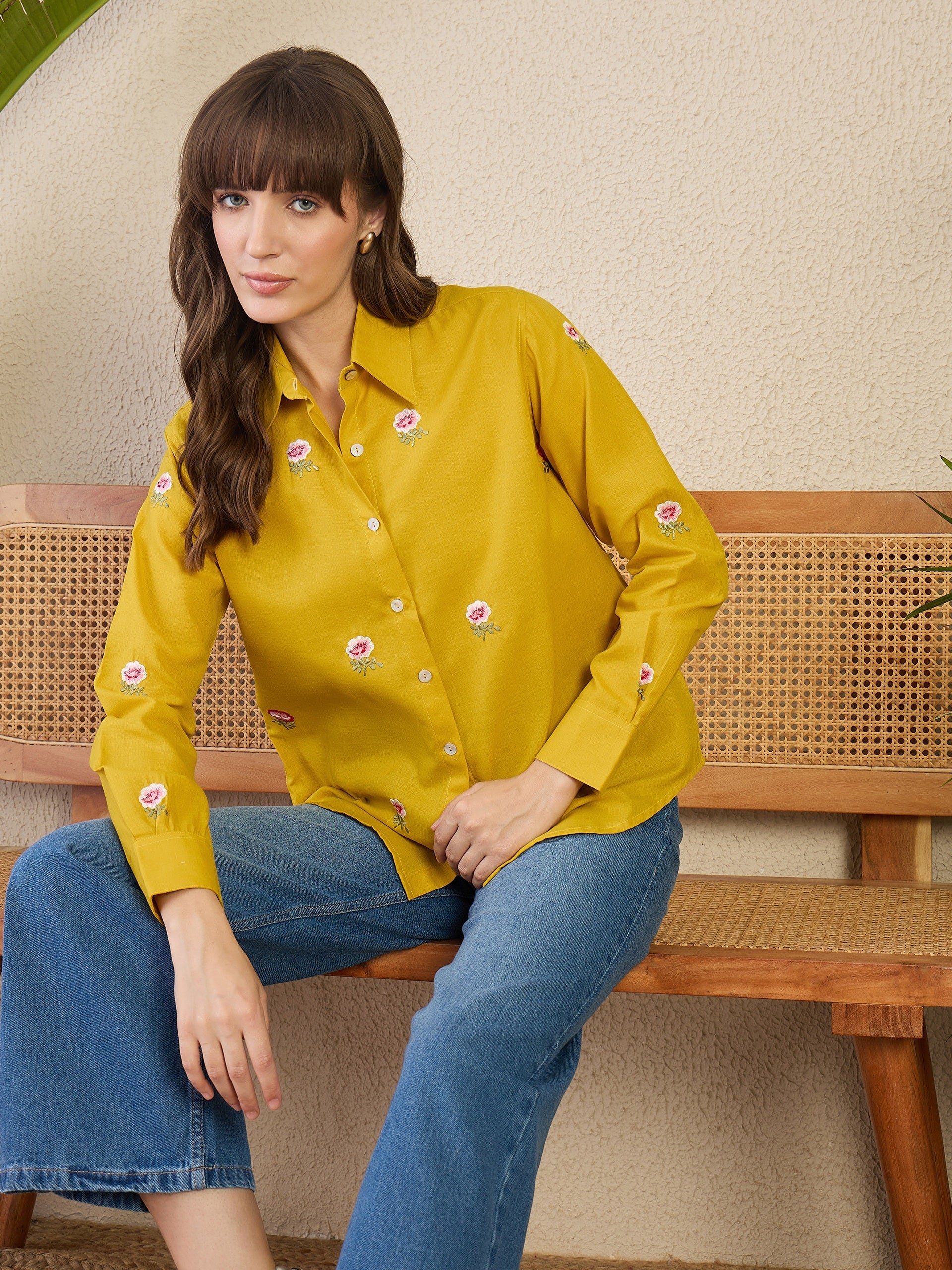 All Over Embroidered Linen Shirt