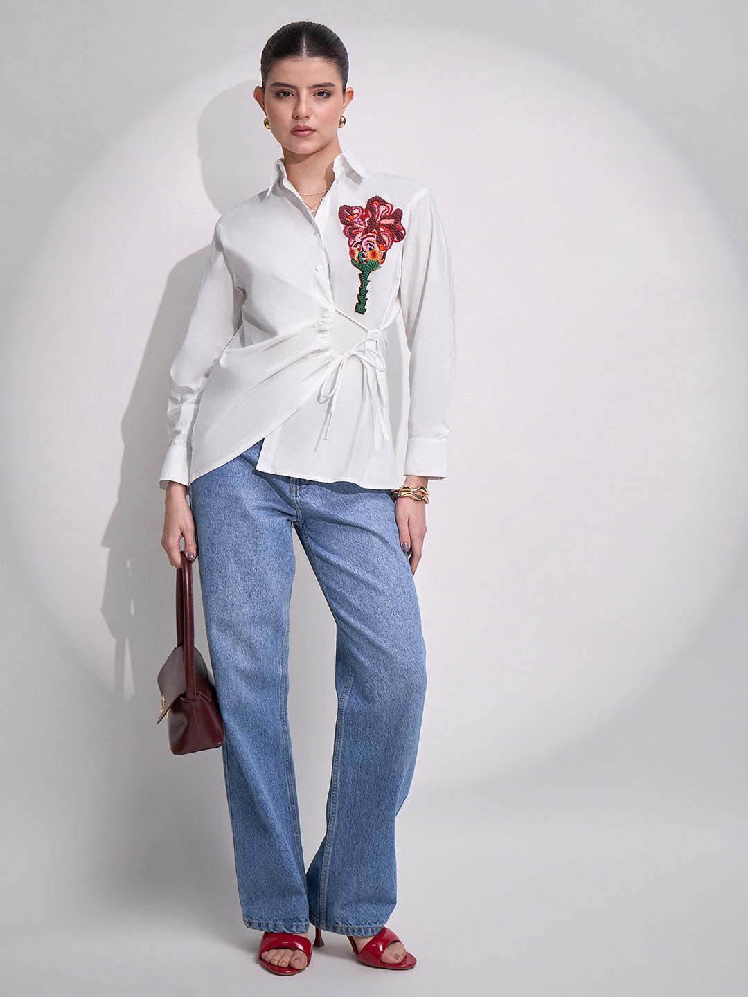 Side Tie-Up Cotton Shirt