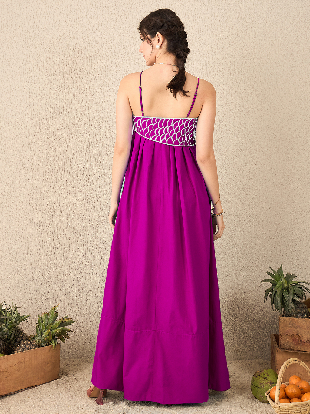 Fish Applique Cotton Maxi Dress