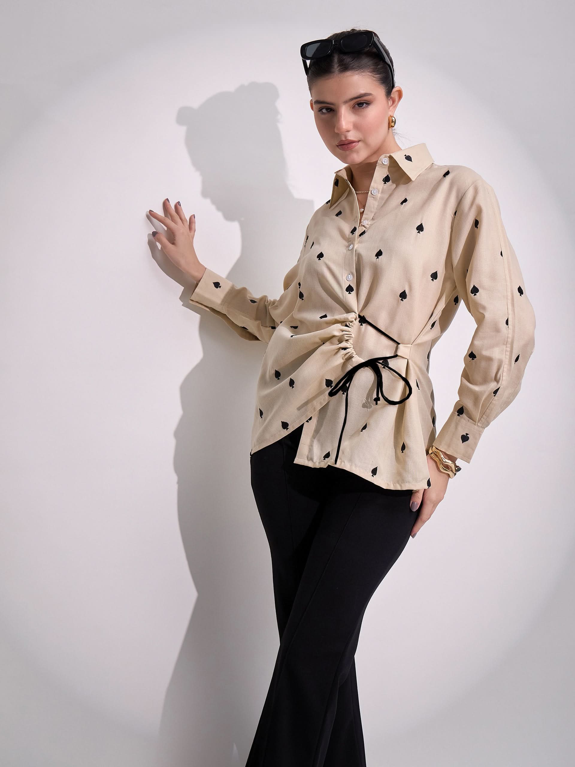 Side Tie-Up Cotton Shirt
