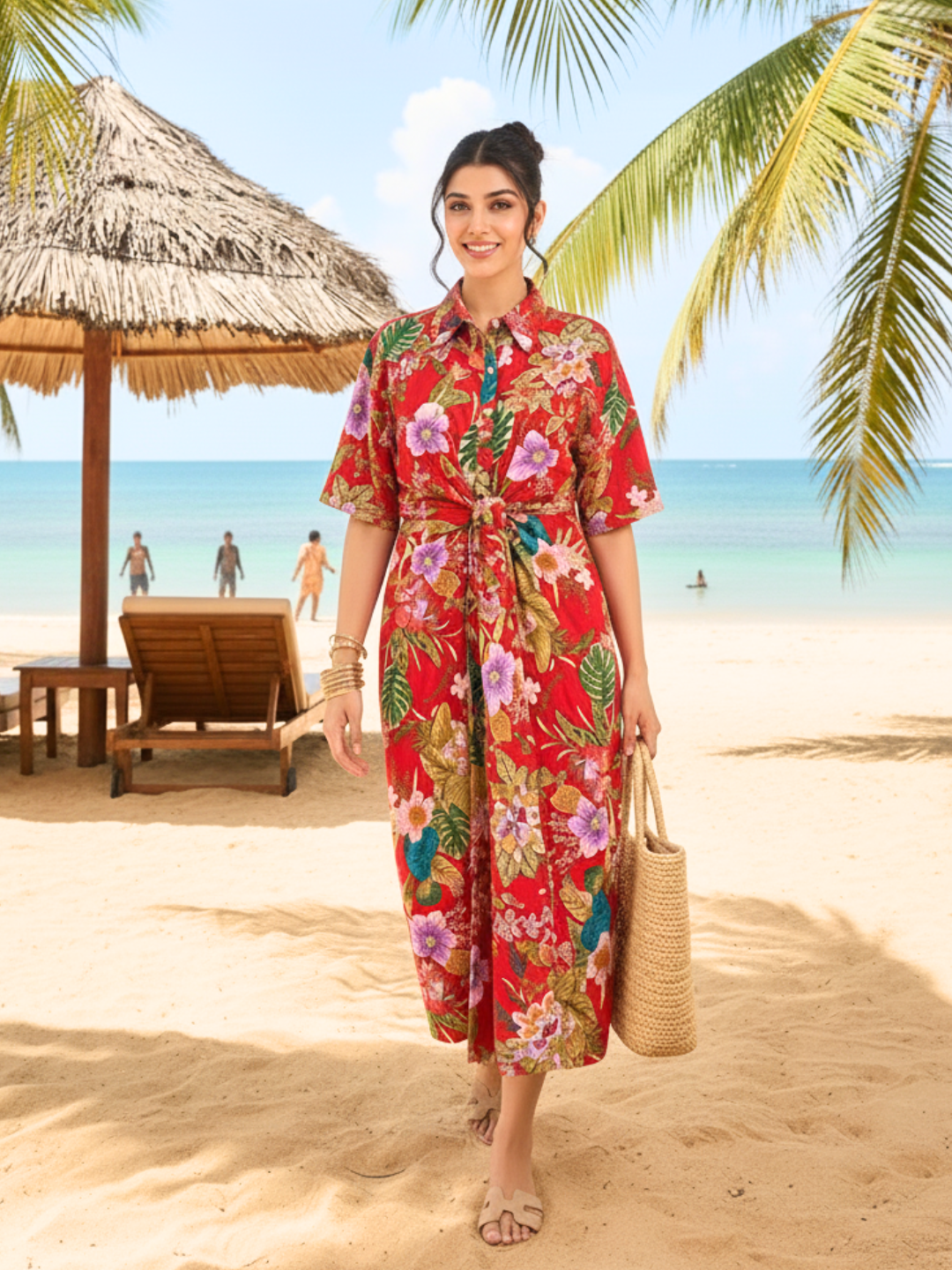 Cotton Twisted Shirt Midi Dress - Uptownie